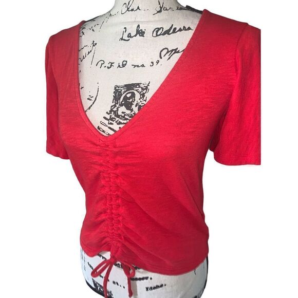 Express red scrunch tie crop top medium - Picture 3 of 6